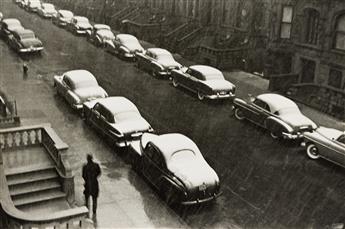 RUTH ORKIN (1921-1985) White cars, snow, West 88th Street, New York * From My Window, 53 West 88th Street, Manhattan. Circa 1952.